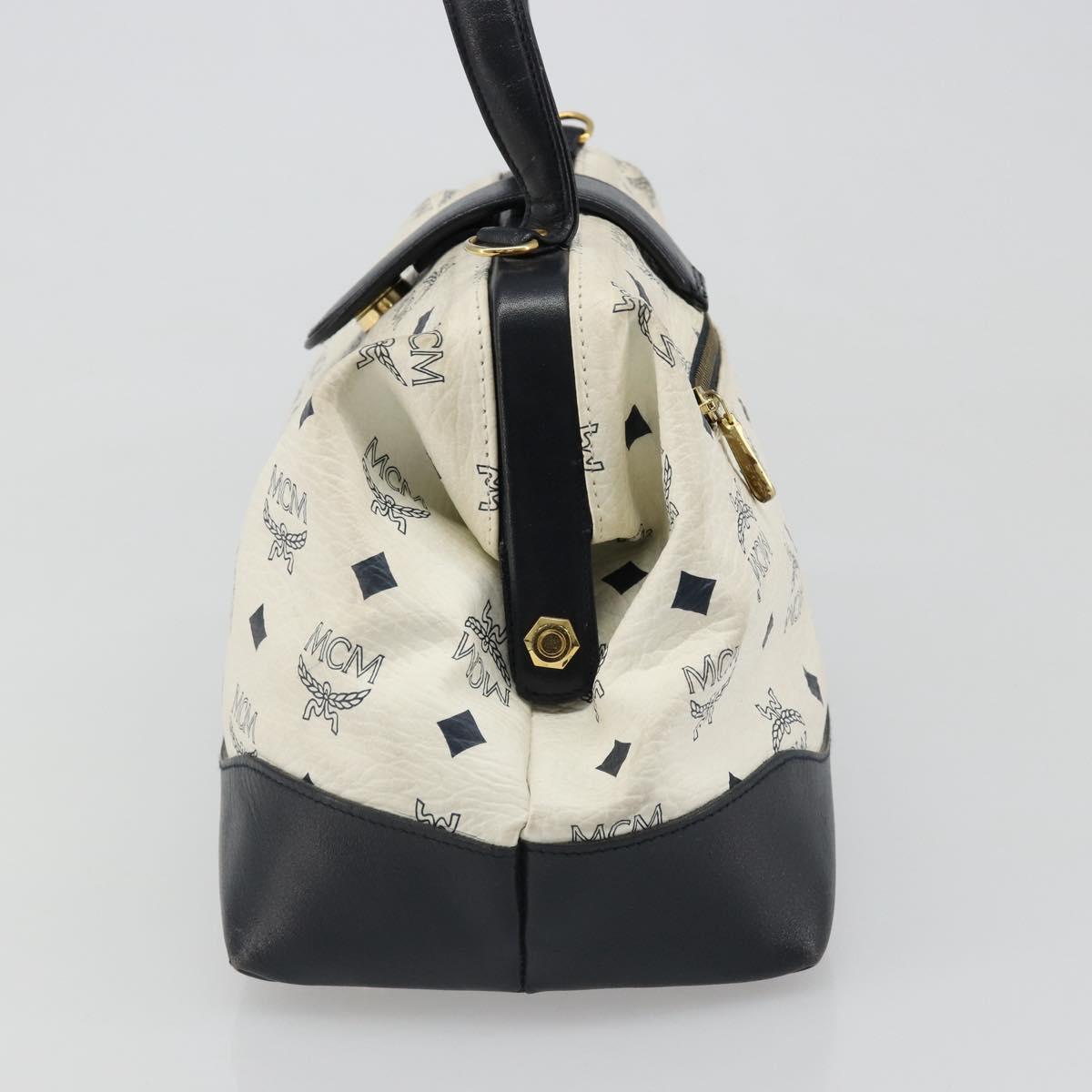 MCM Vicetos Logogram Hand Bag PVC Leather White Gold Auth 187374