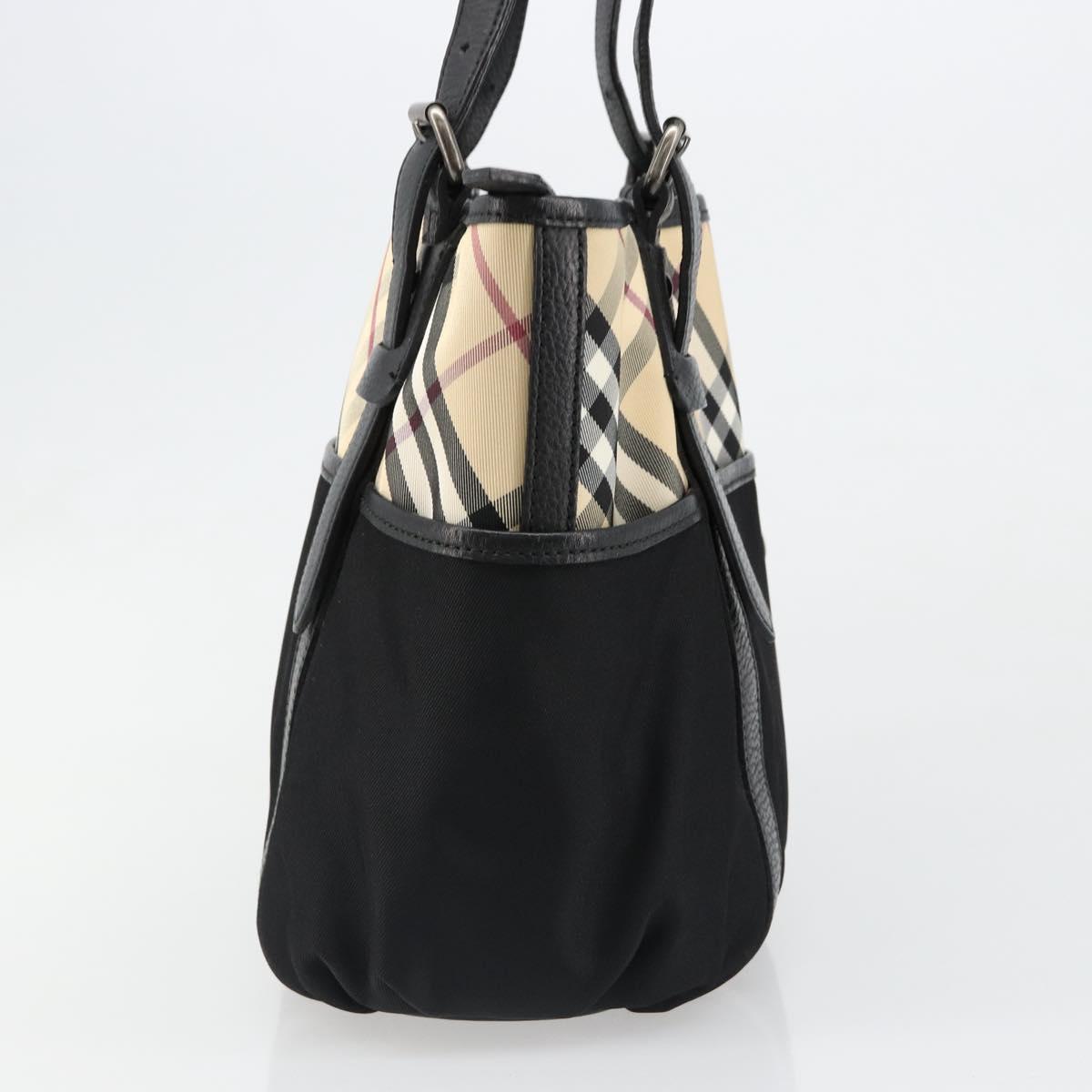 BURBERRY Nova Check Hand Bag Nylon Beige Black Silver Auth 187375A