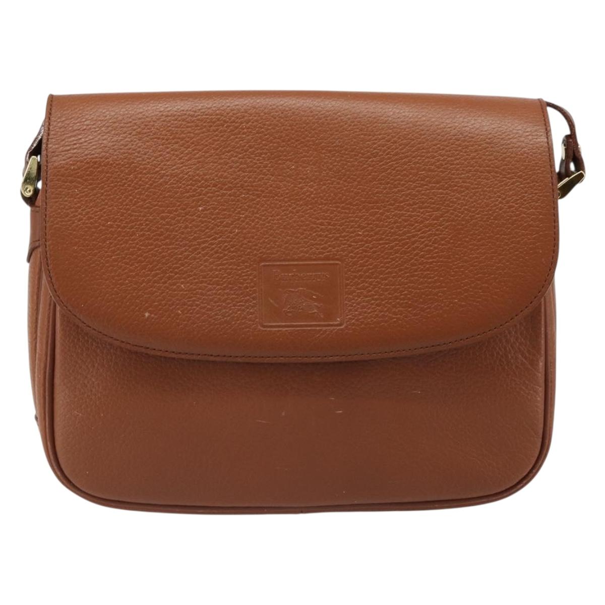 Burberrys Shoulder Bag Leather Brown Gold Auth 187376
