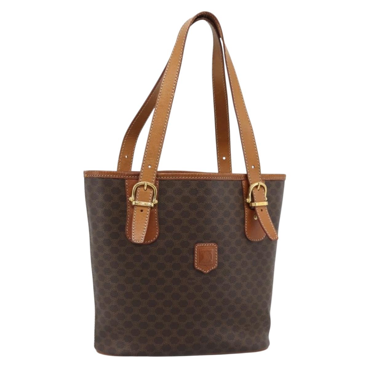 CELINE Macadam Canvas Hand Bag PVC Leather Brown Gold Auth 187377