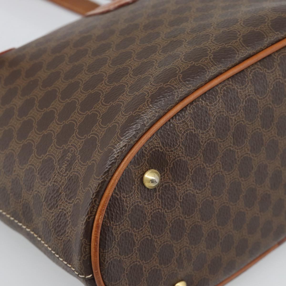 CELINE Macadam Canvas Hand Bag PVC Leather Brown Gold Auth 187377