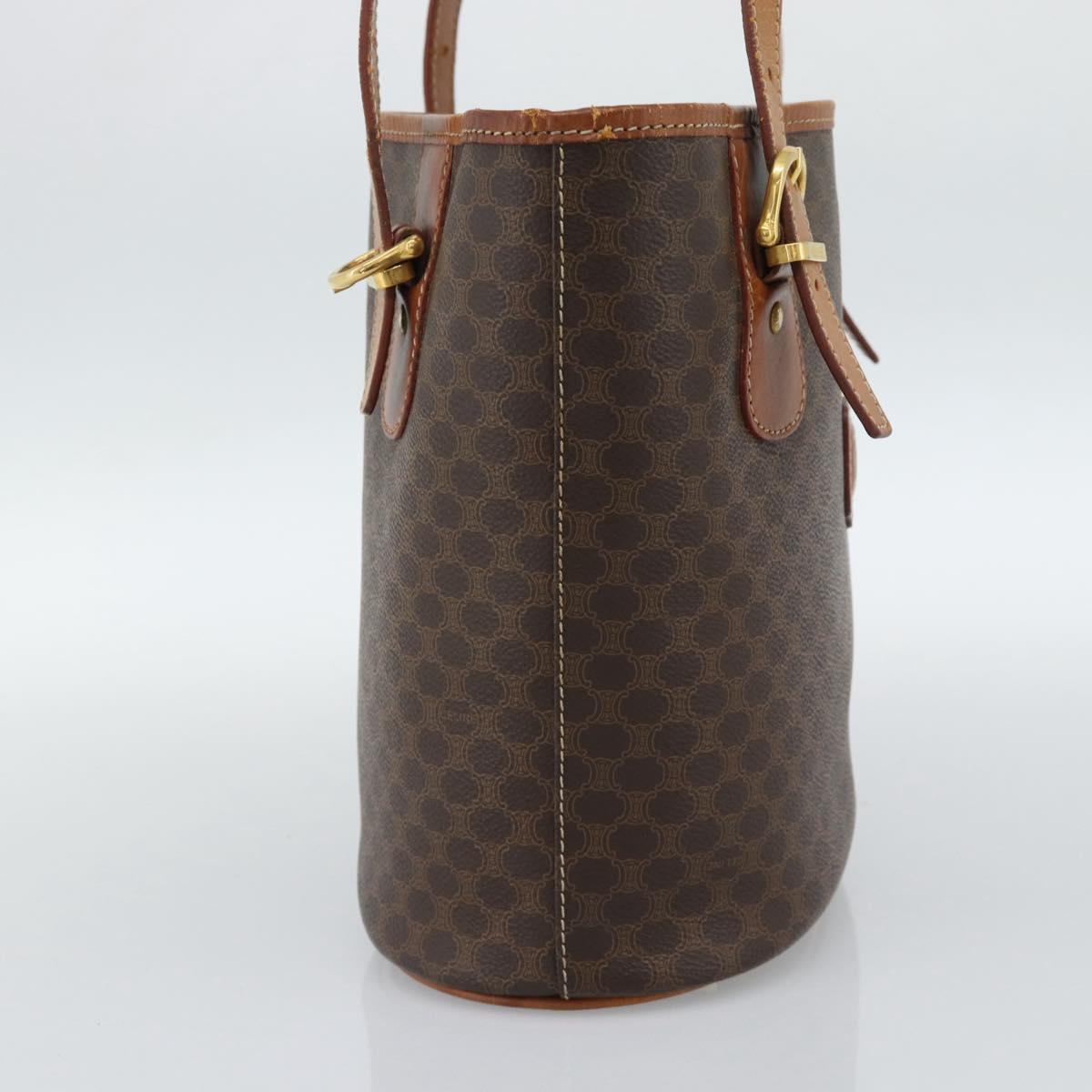 CELINE Macadam Canvas Hand Bag PVC Leather Brown Gold Auth 187377