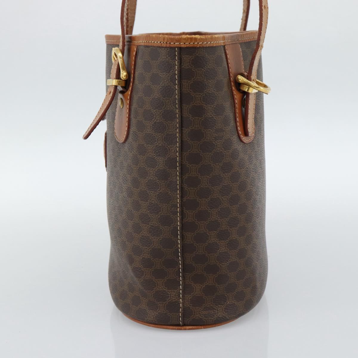 CELINE Macadam Canvas Hand Bag PVC Leather Brown Gold Auth 187377