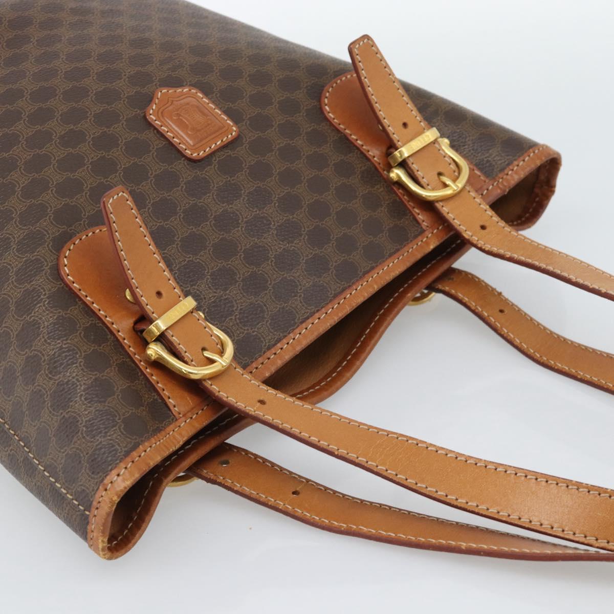 CELINE Macadam Canvas Hand Bag PVC Leather Brown Gold Auth 187377