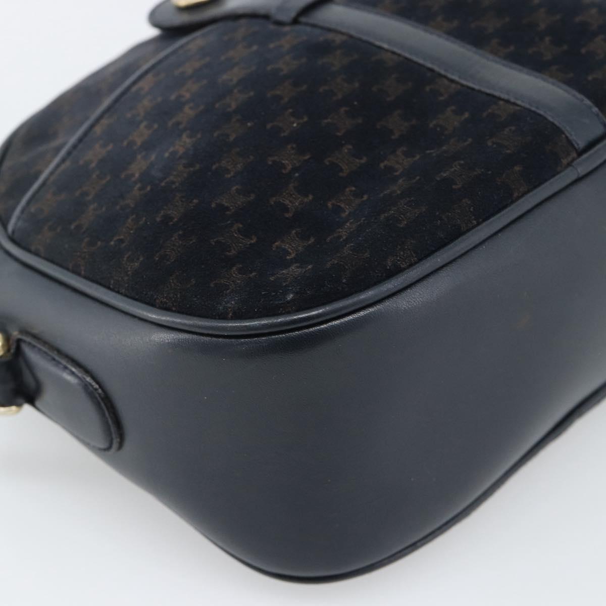 CELINE Macadam Canvas Shoulder Bag Suede Leather Navy Gold Auth 187378