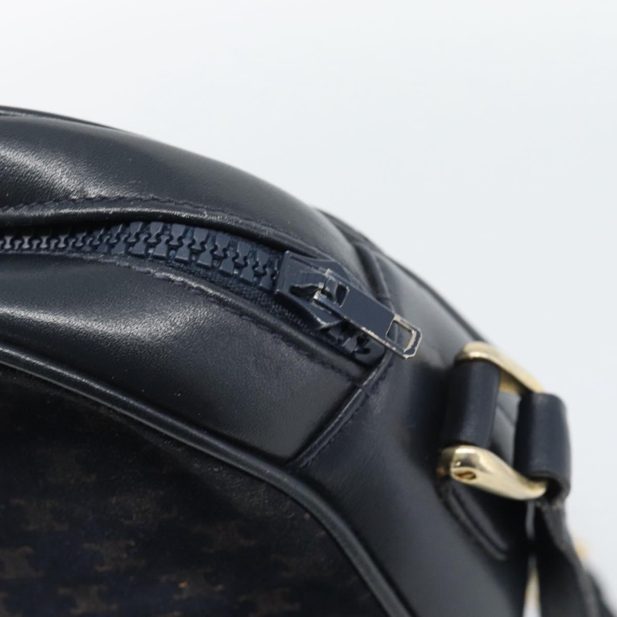 CELINE Macadam Canvas Shoulder Bag Suede Leather Navy Gold Auth 187378