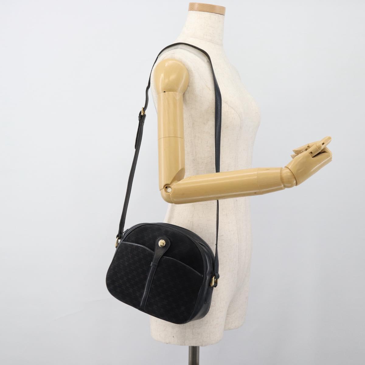 CELINE Macadam Canvas Shoulder Bag Suede Leather Navy Gold Auth 187378