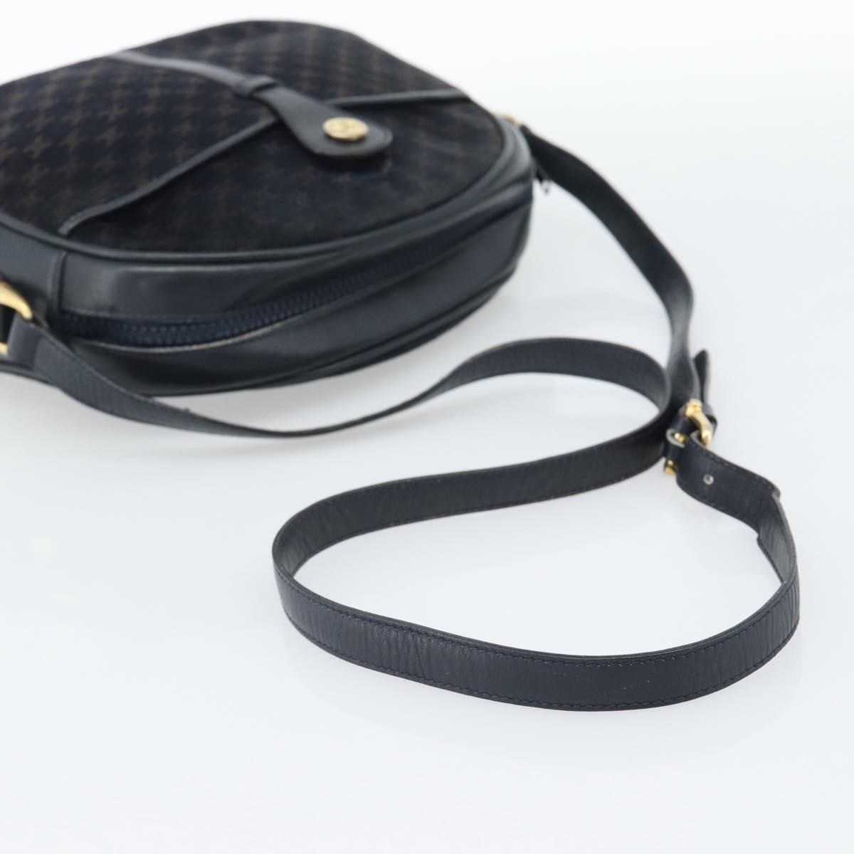 CELINE Macadam Canvas Shoulder Bag Suede Leather Navy Gold Auth 187378