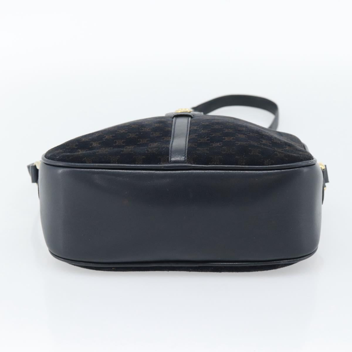 CELINE Macadam Canvas Shoulder Bag Suede Leather Navy Gold Auth 187378