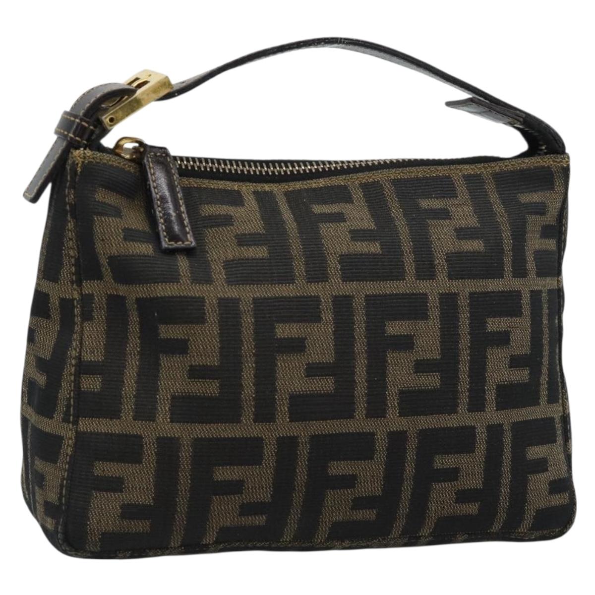 FENDI Zucca Canvas Pouch Black Brown Auth 187379