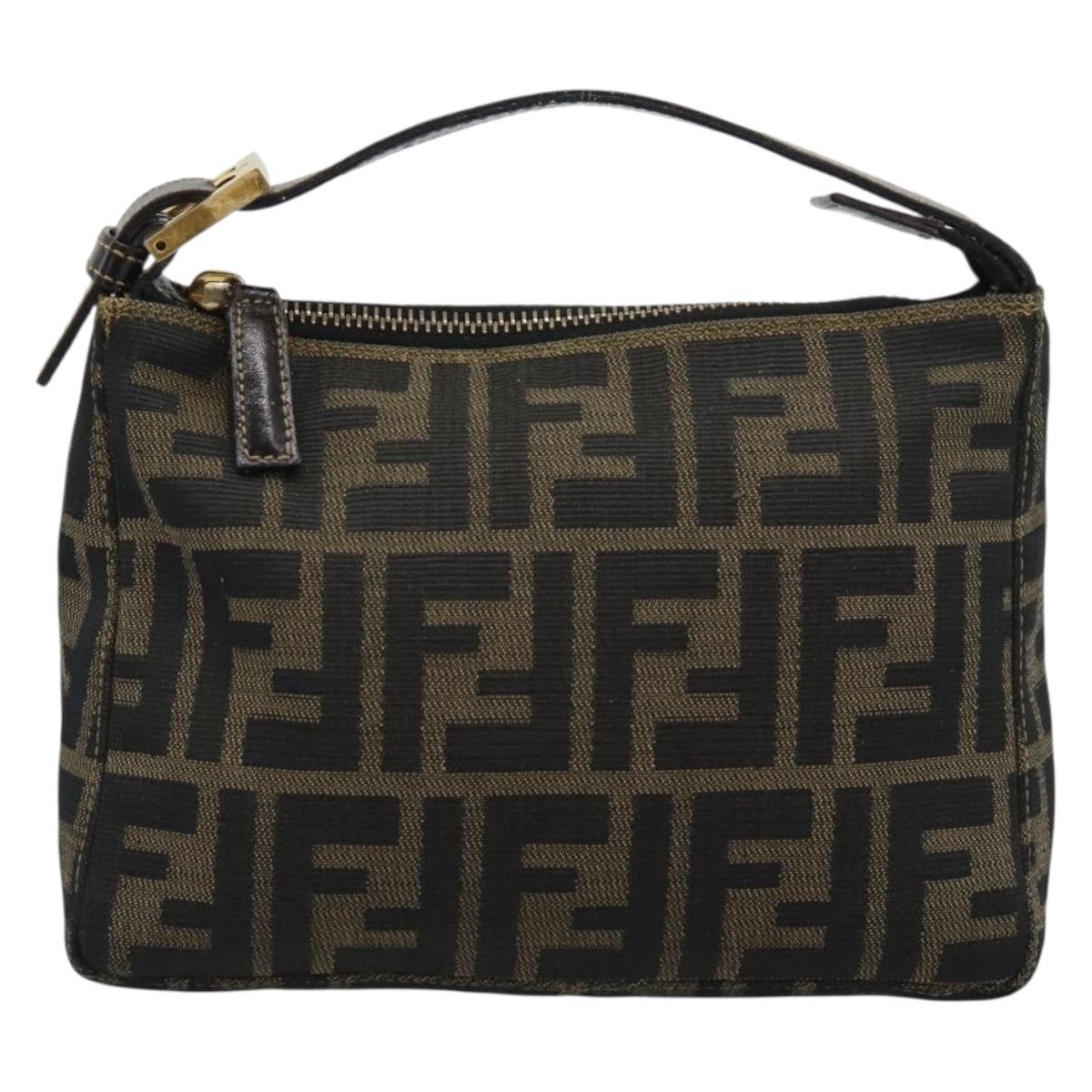 FENDI Zucca Canvas Pouch Black Brown Auth 187379