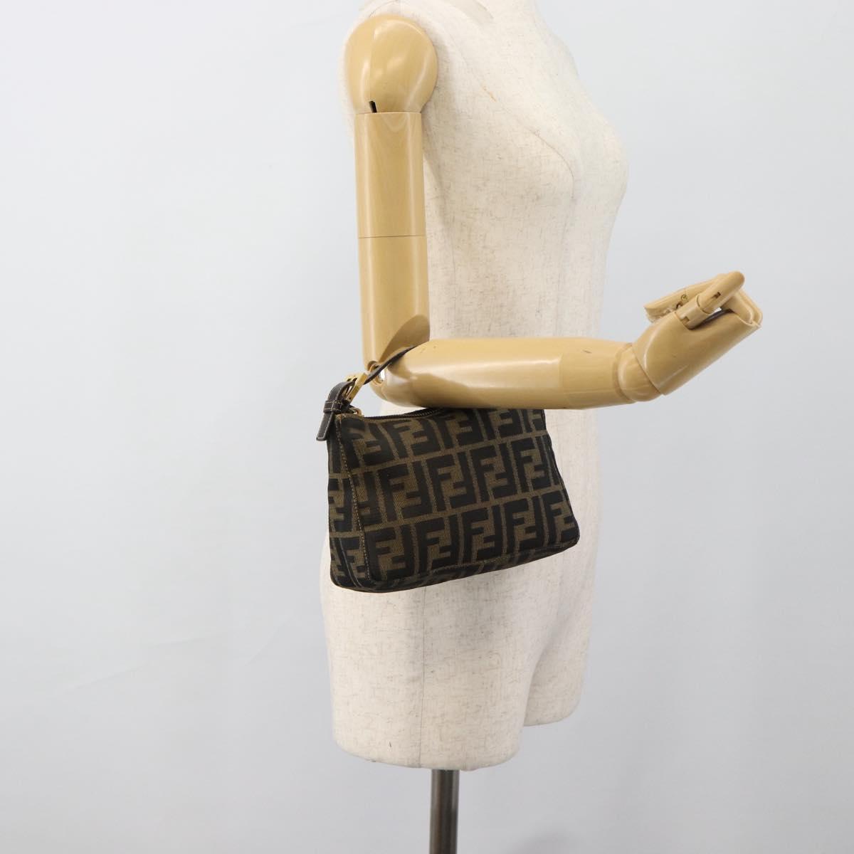 FENDI Zucca Canvas Pouch Black Brown Auth 187379