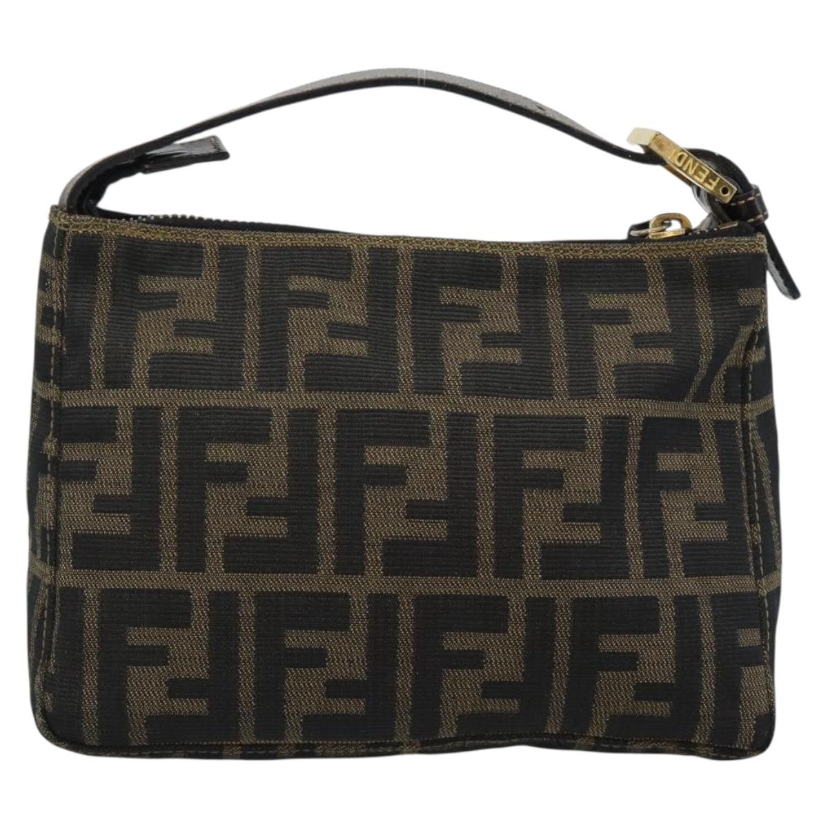 FENDI Zucca Canvas Pouch Black Brown Auth 187379