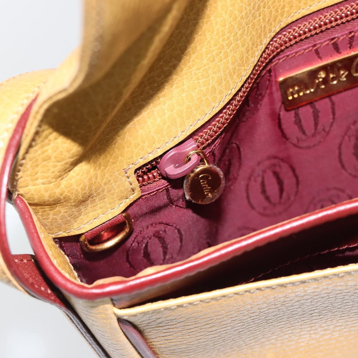 CARTIER Shoulder Bag Leather Yellow Gold Auth 187380