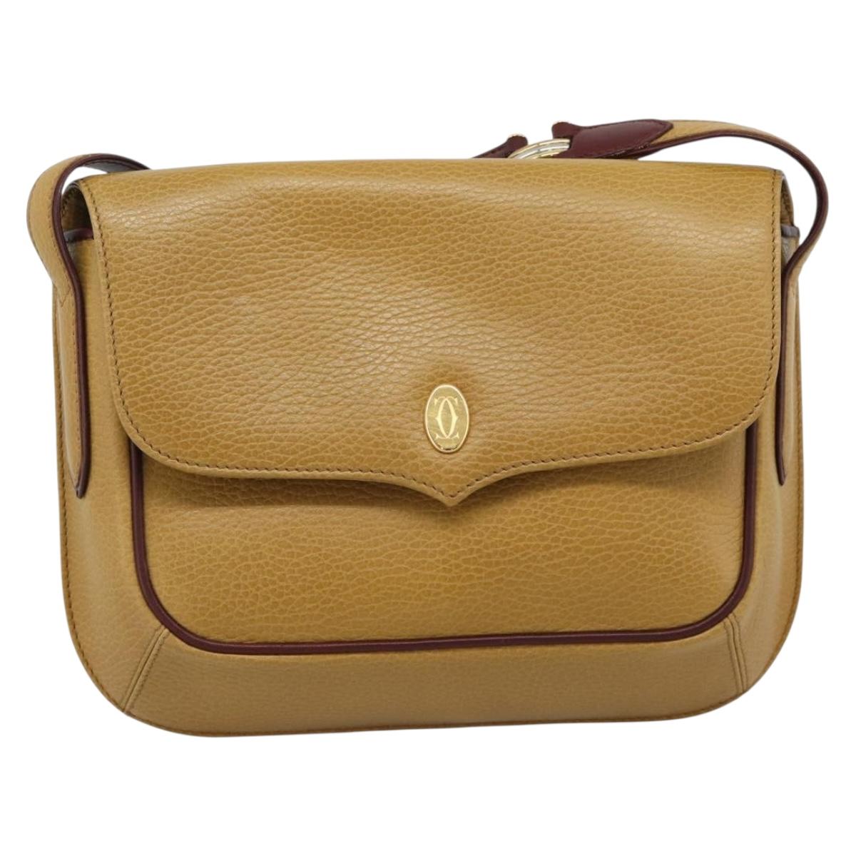 CARTIER Shoulder Bag Leather Yellow Gold Auth 187380