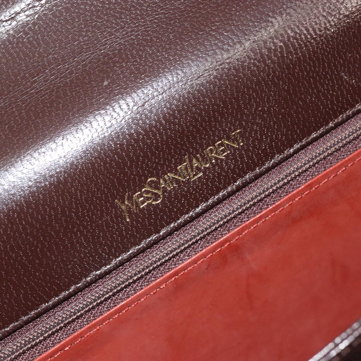 SAINT LAURENT Shoulder Bag Leather Brown Gold Auth 187382
