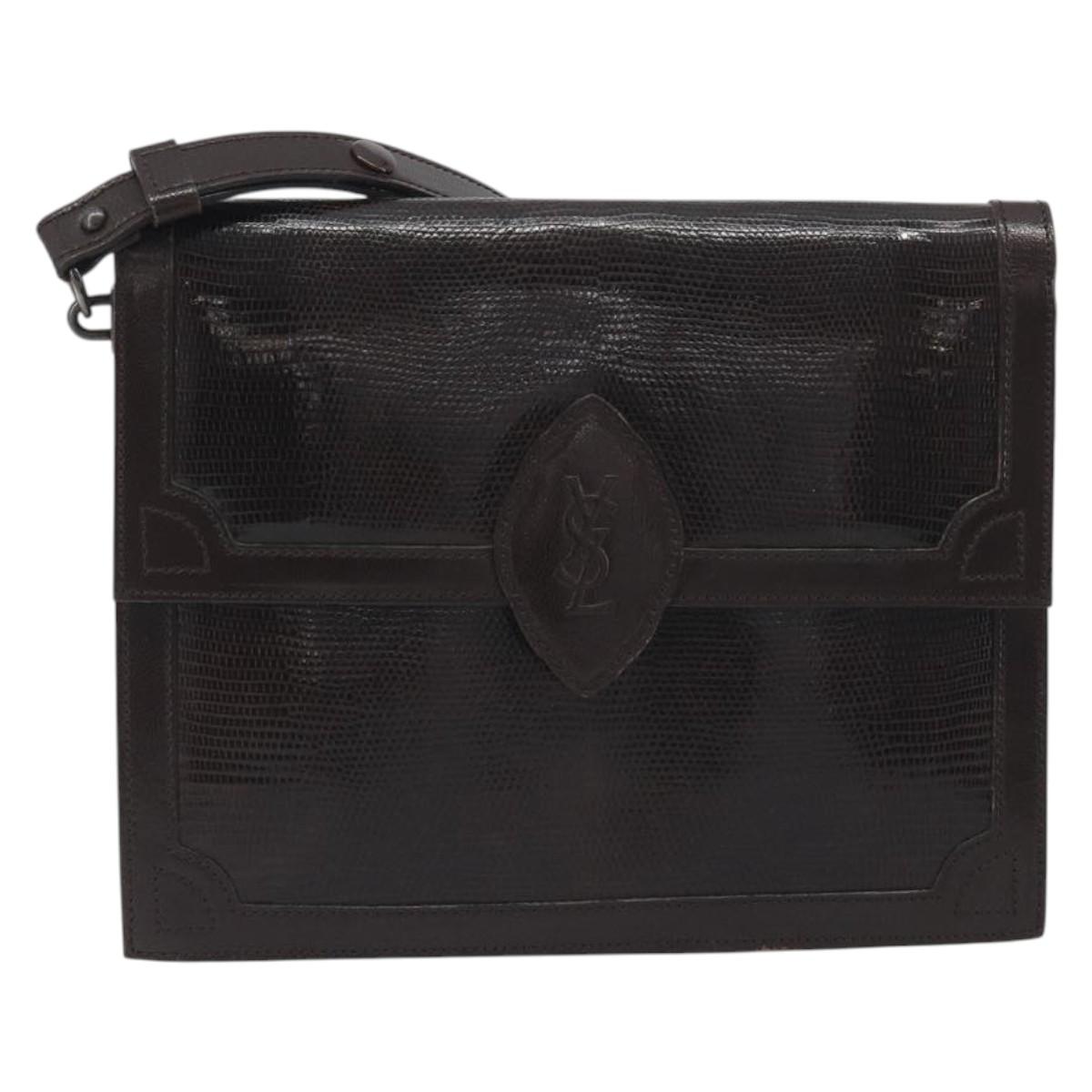 SAINT LAURENT Shoulder Bag Leather Brown Gold Auth 187382