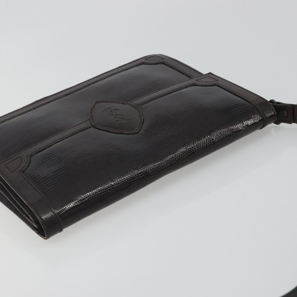 SAINT LAURENT Shoulder Bag Leather Brown Gold Auth 187382