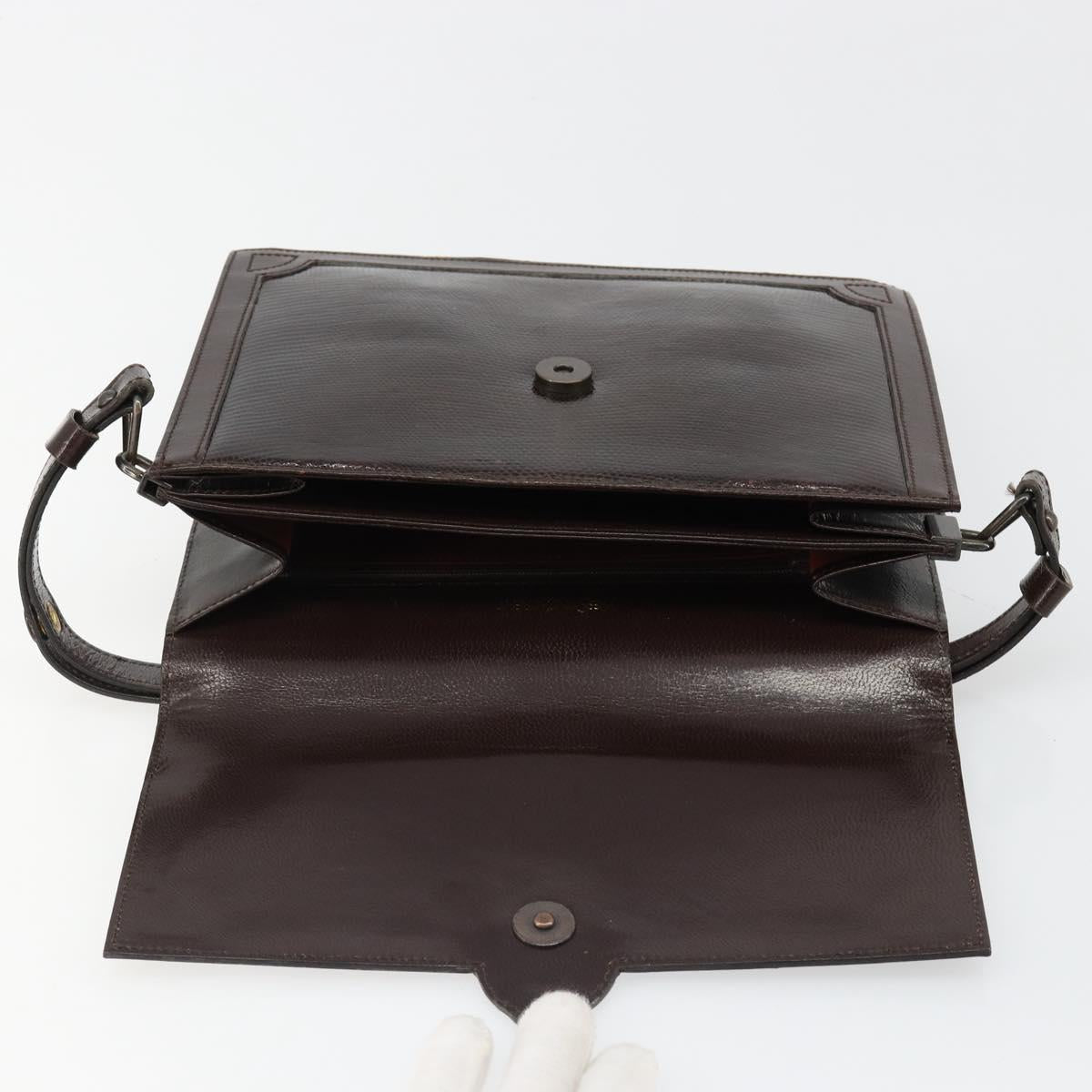 SAINT LAURENT Shoulder Bag Leather Brown Gold Auth 187382A