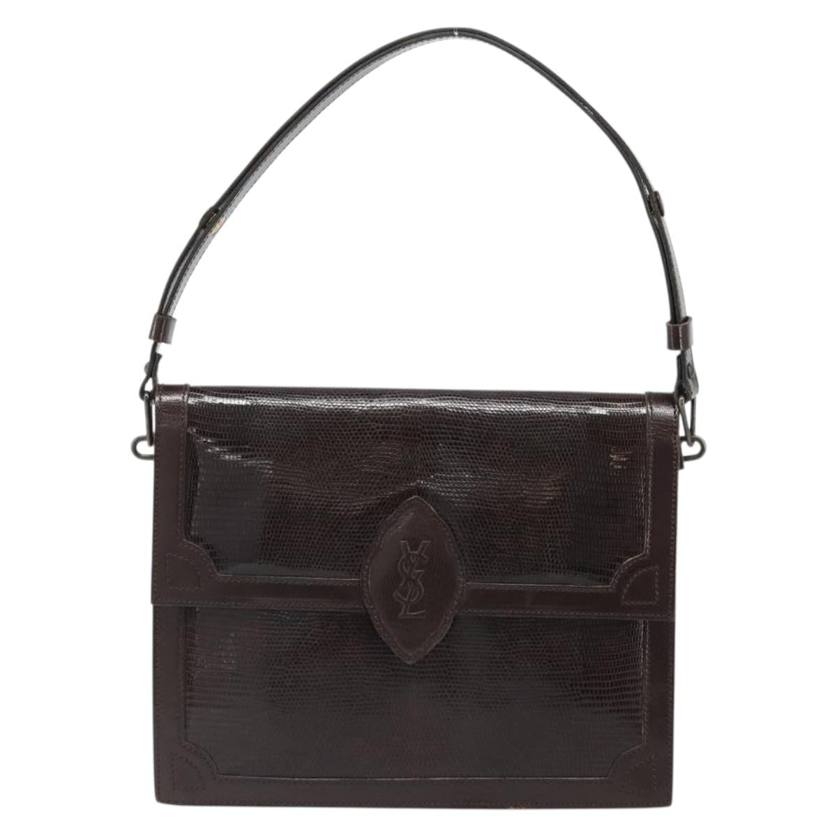 SAINT LAURENT Shoulder Bag Leather Brown Gold Auth 187382A