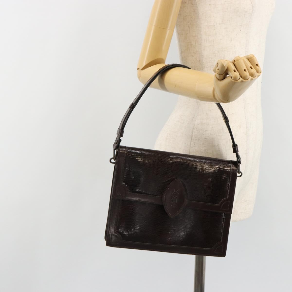 SAINT LAURENT Shoulder Bag Leather Brown Gold Auth 187382A