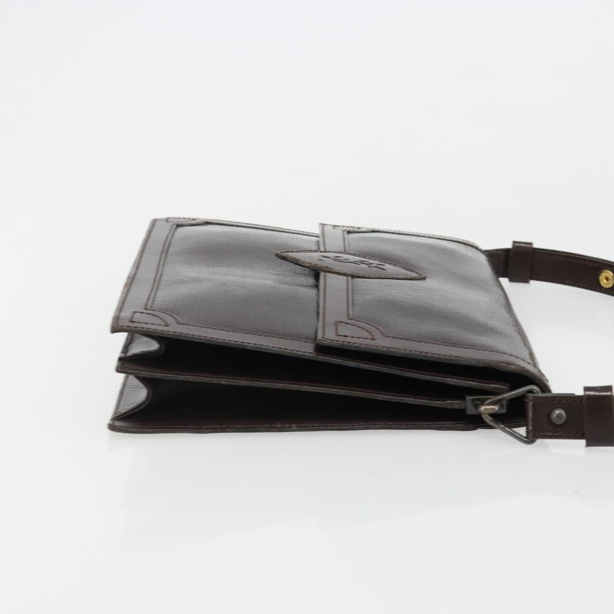 SAINT LAURENT Shoulder Bag Leather Brown Gold Auth 187382A