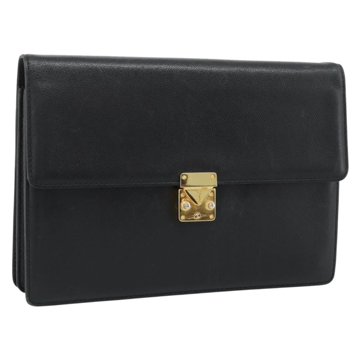 SAINT LAURENT Clutch Bag Leather Black Gold Auth 187383