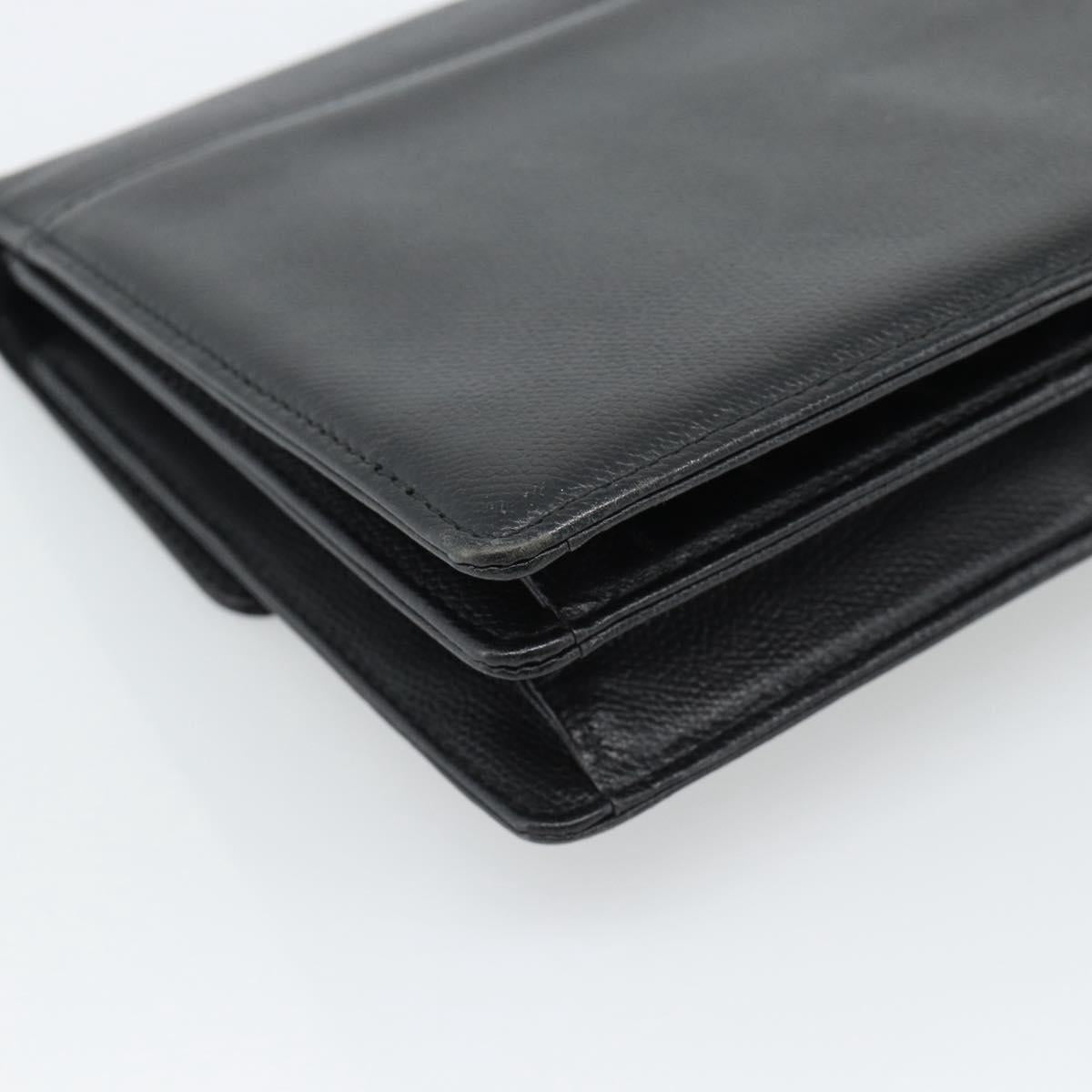 SAINT LAURENT Clutch Bag Leather Black Gold Auth 187383