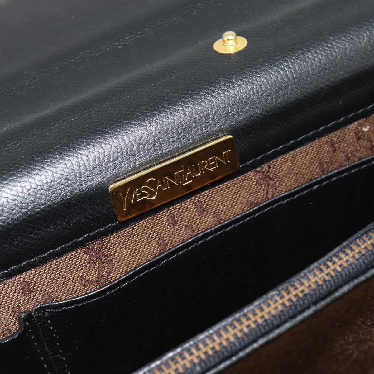 SAINT LAURENT Clutch Bag Leather Black Gold Auth 187383