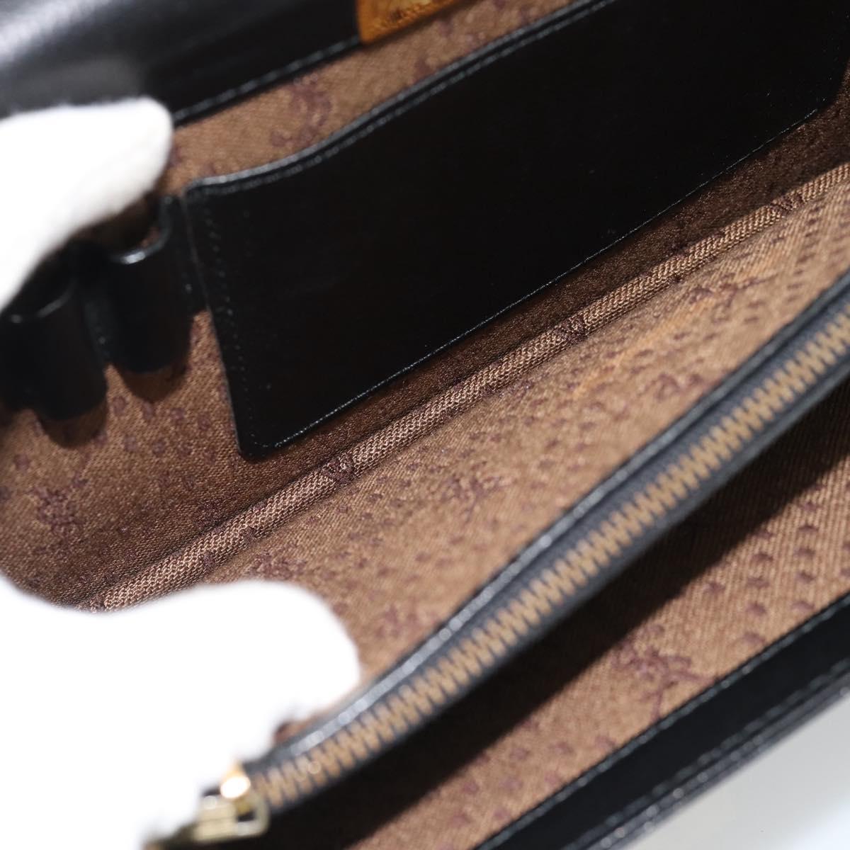SAINT LAURENT Clutch Bag Leather Black Gold Auth 187383