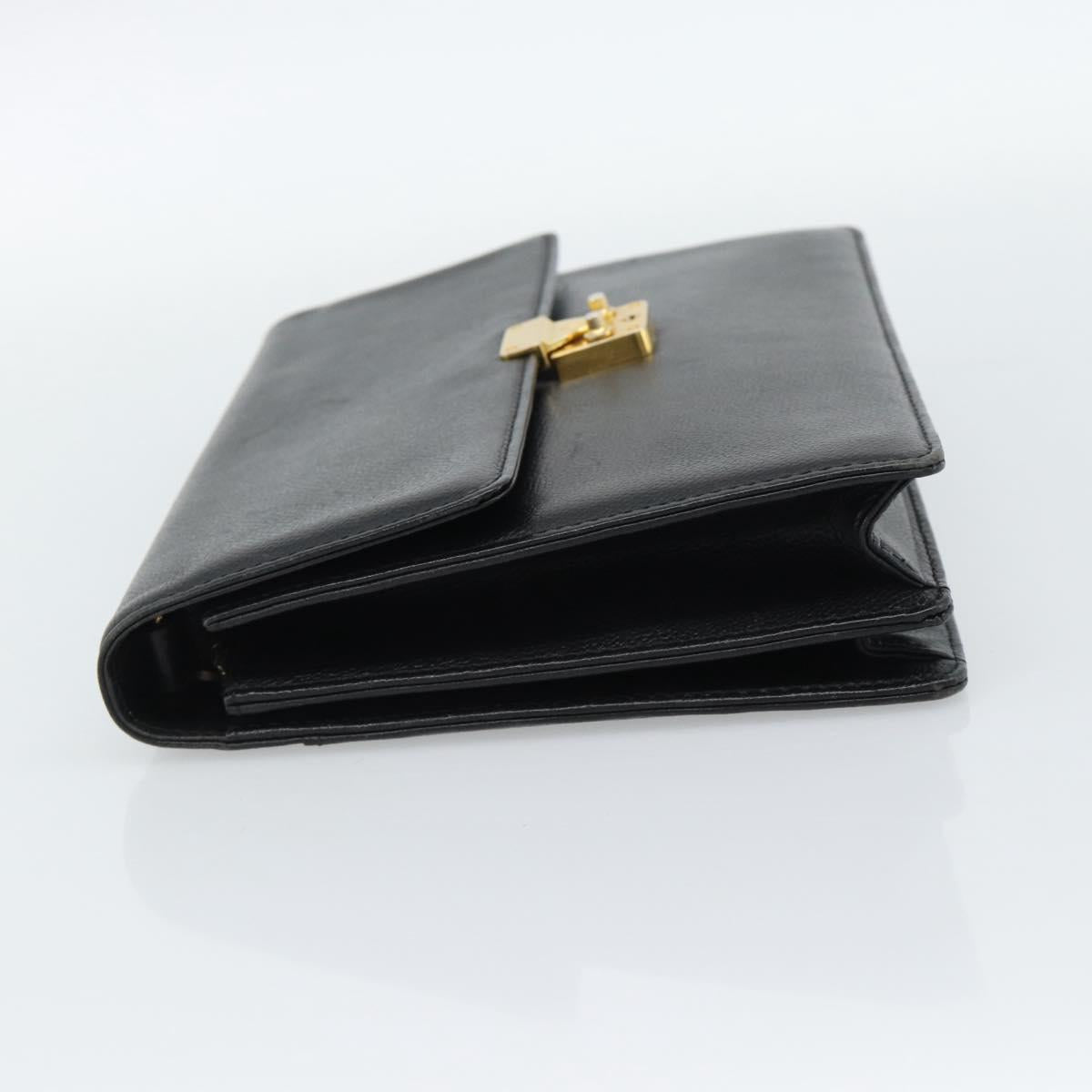 SAINT LAURENT Clutch Bag Leather Black Gold Auth 187383