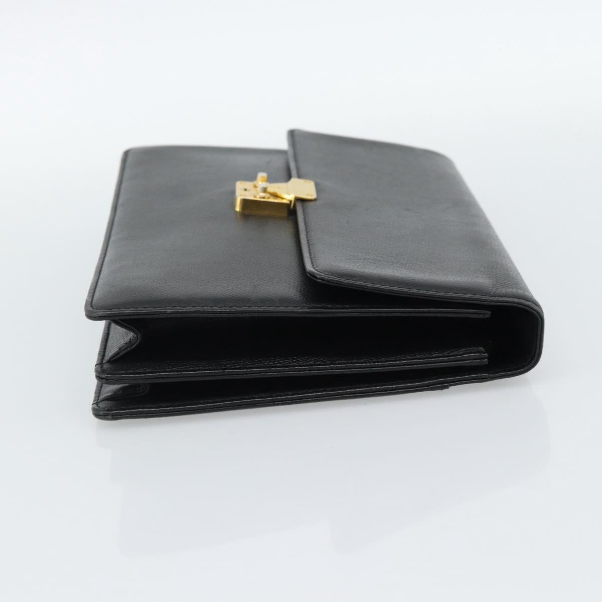 SAINT LAURENT Clutch Bag Leather Black Gold Auth 187383