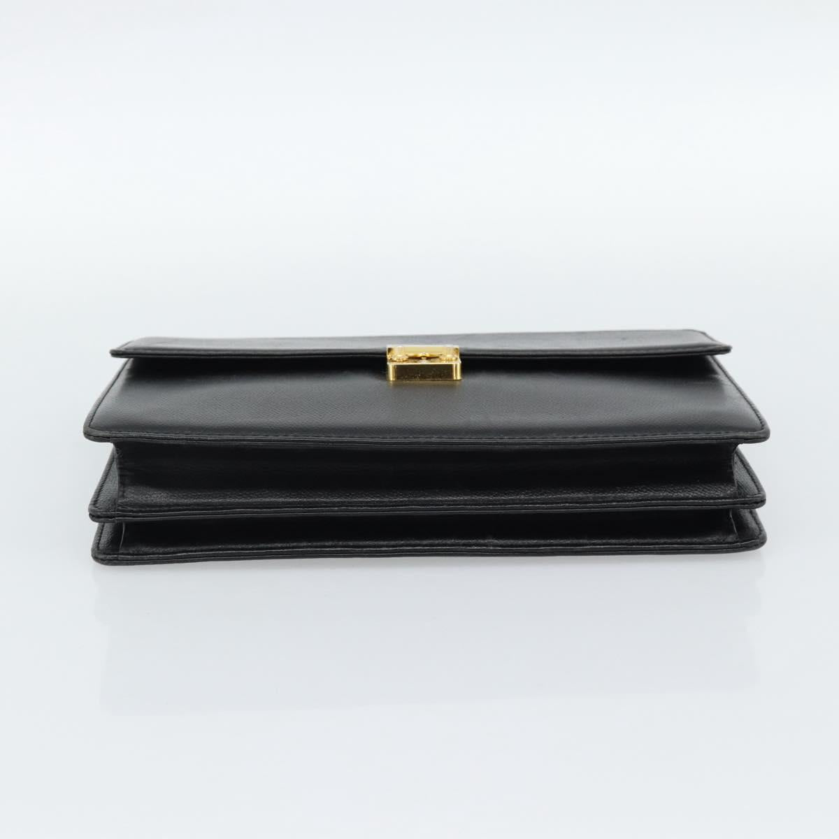SAINT LAURENT Clutch Bag Leather Black Gold Auth 187383