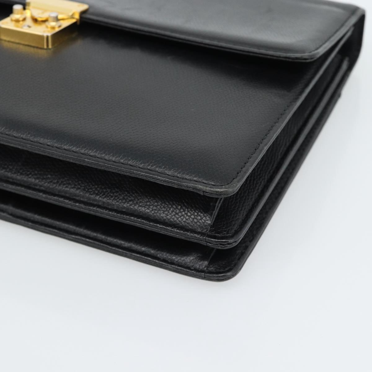 SAINT LAURENT Clutch Bag Leather Black Gold Auth 187383