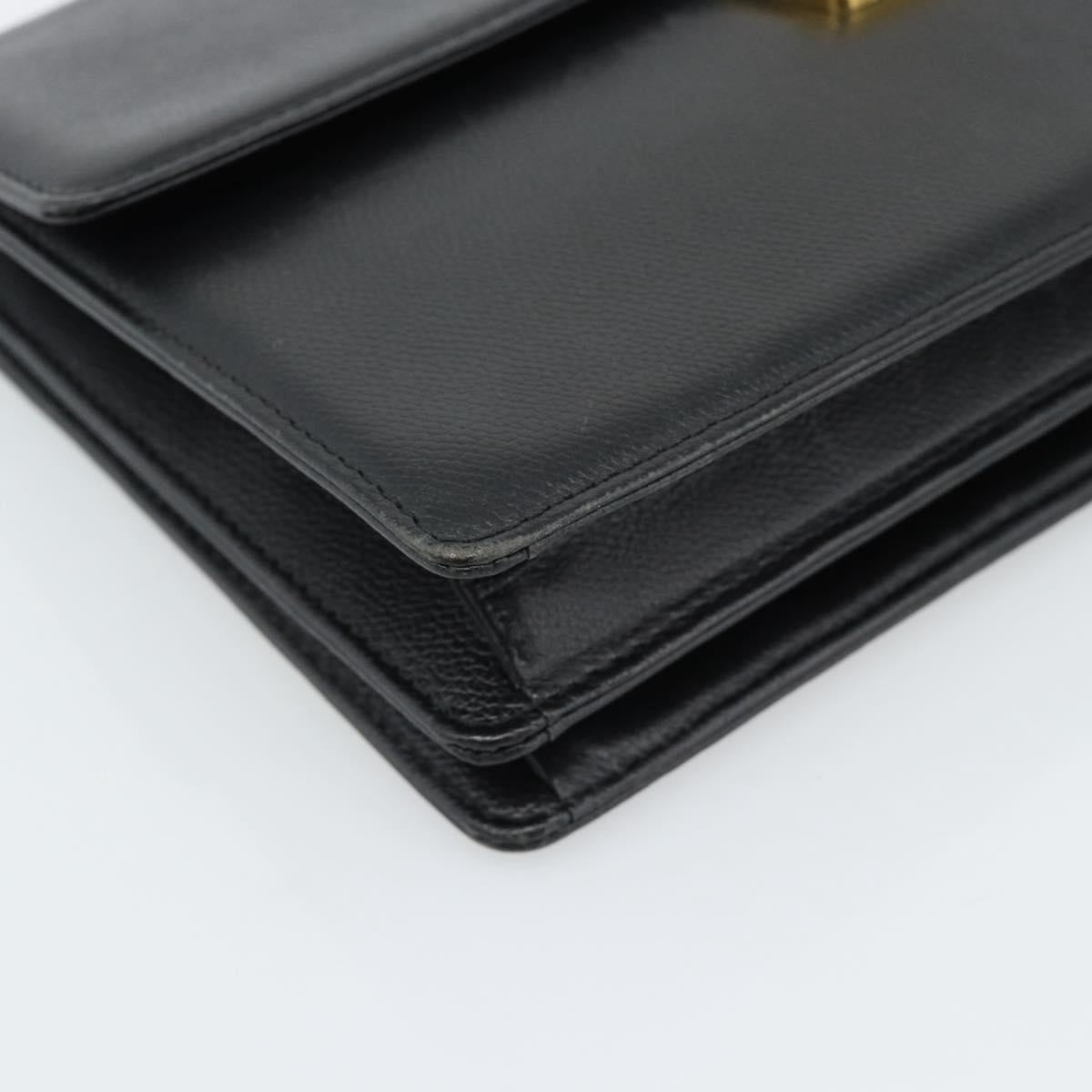 SAINT LAURENT Clutch Bag Leather Black Gold Auth 187383