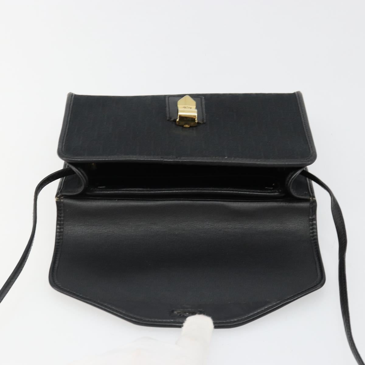 Christian Dior Trotter Canvas Shoulder Bag Vintage Black Gold Auth 187384