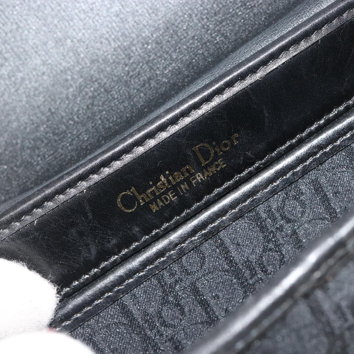 Christian Dior Trotter Canvas Shoulder Bag Vintage Black Gold Auth 187384