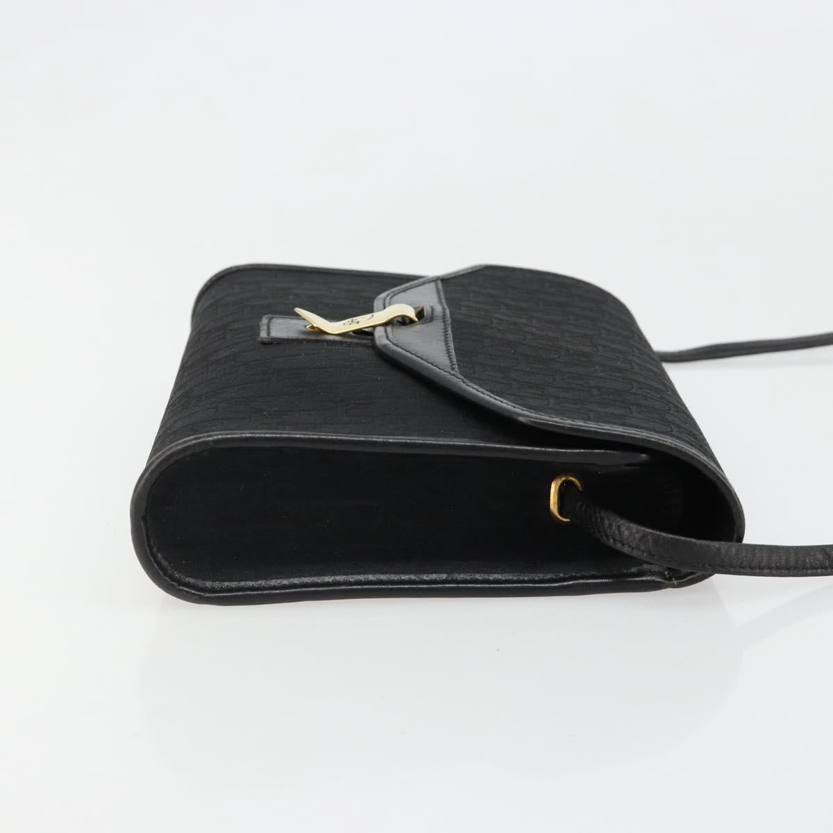 Christian Dior Trotter Canvas Shoulder Bag Vintage Black Gold Auth 187384