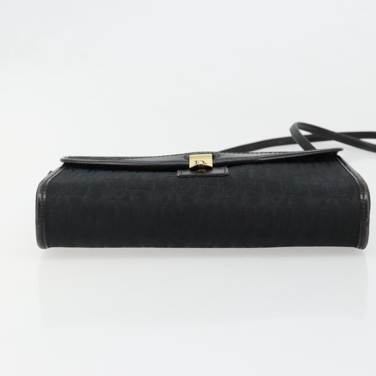 Christian Dior Trotter Canvas Shoulder Bag Vintage Black Gold Auth 187384