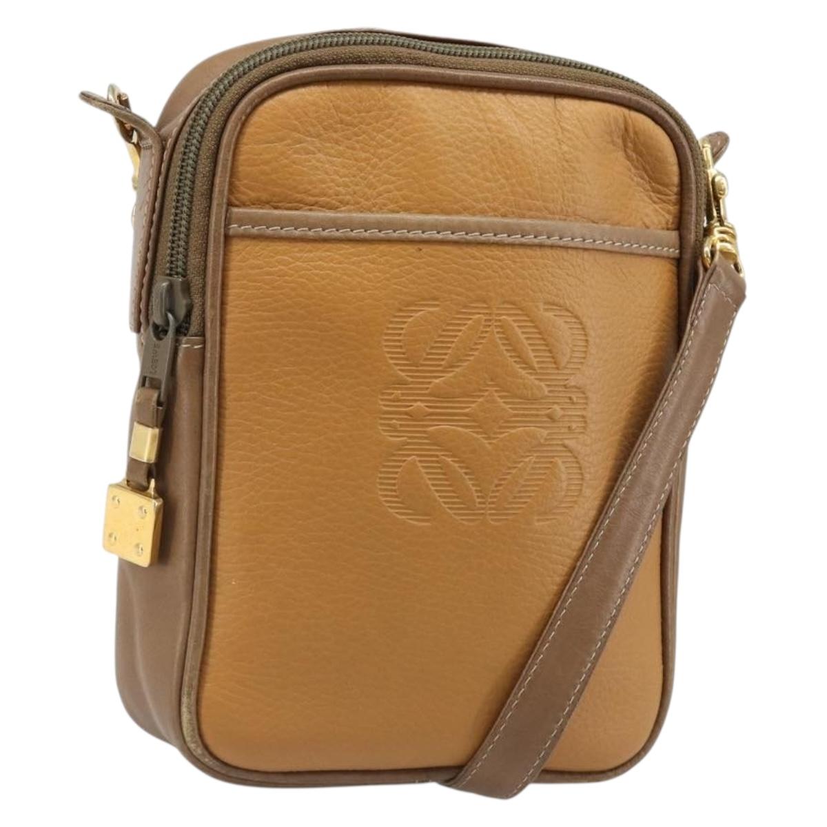 LOEWE Shoulder Bag Leather Brown gold Auth 187385