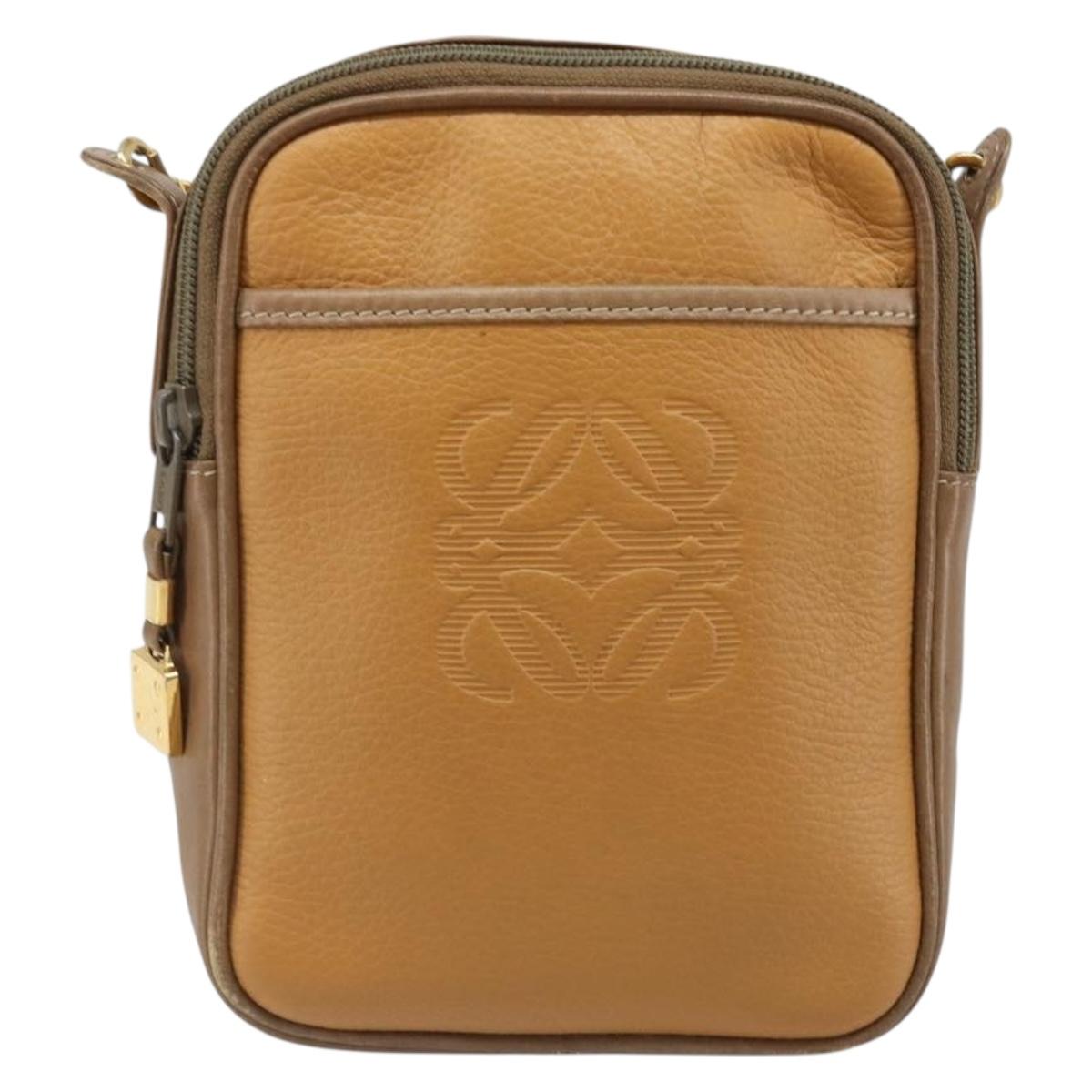LOEWE Shoulder Bag Leather Brown gold Auth 187385