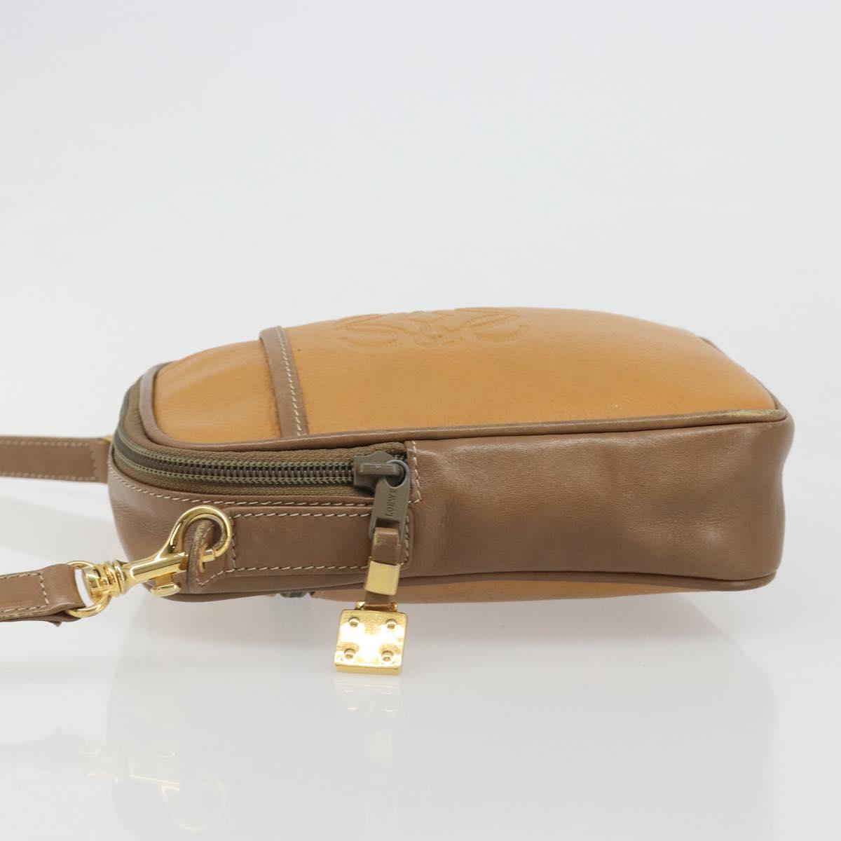 LOEWE Shoulder Bag Leather Brown gold Auth 187385