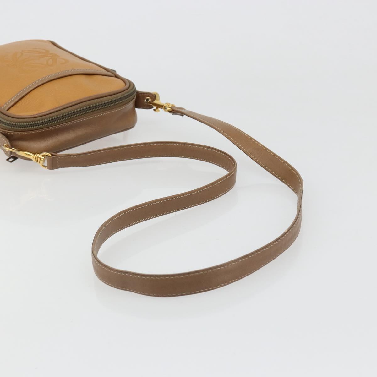 LOEWE Shoulder Bag Leather Brown gold Auth 187385