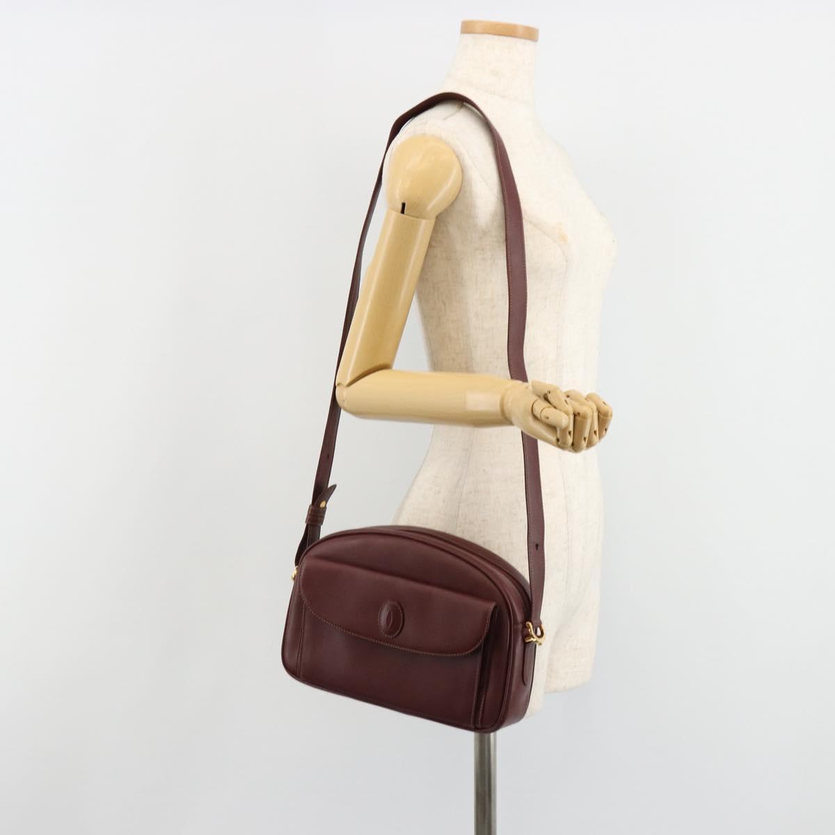 CARTIER Must Line Shoulder Bag Leather Bordeaux Gold Auth 187386A