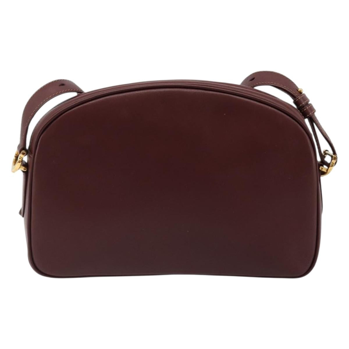 CARTIER Must Line Shoulder Bag Leather Bordeaux Gold Auth 187386A