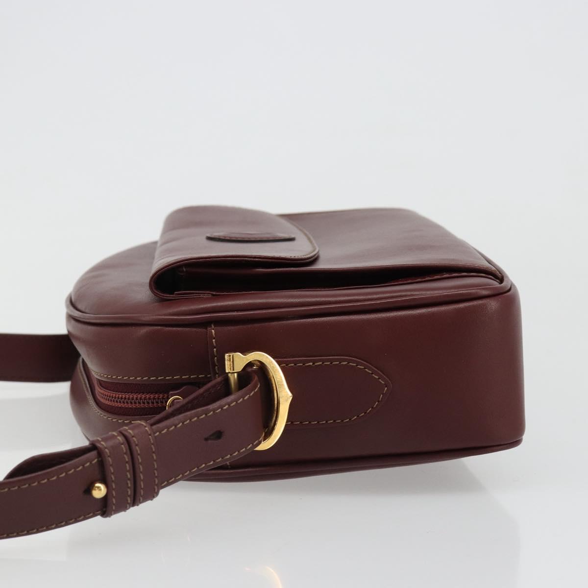 CARTIER Must Line Shoulder Bag Leather Bordeaux Gold Auth 187386A