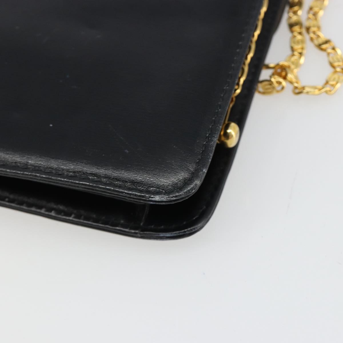 CELINE Chain Shoulder Bag Leather Black Gold Auth 187388