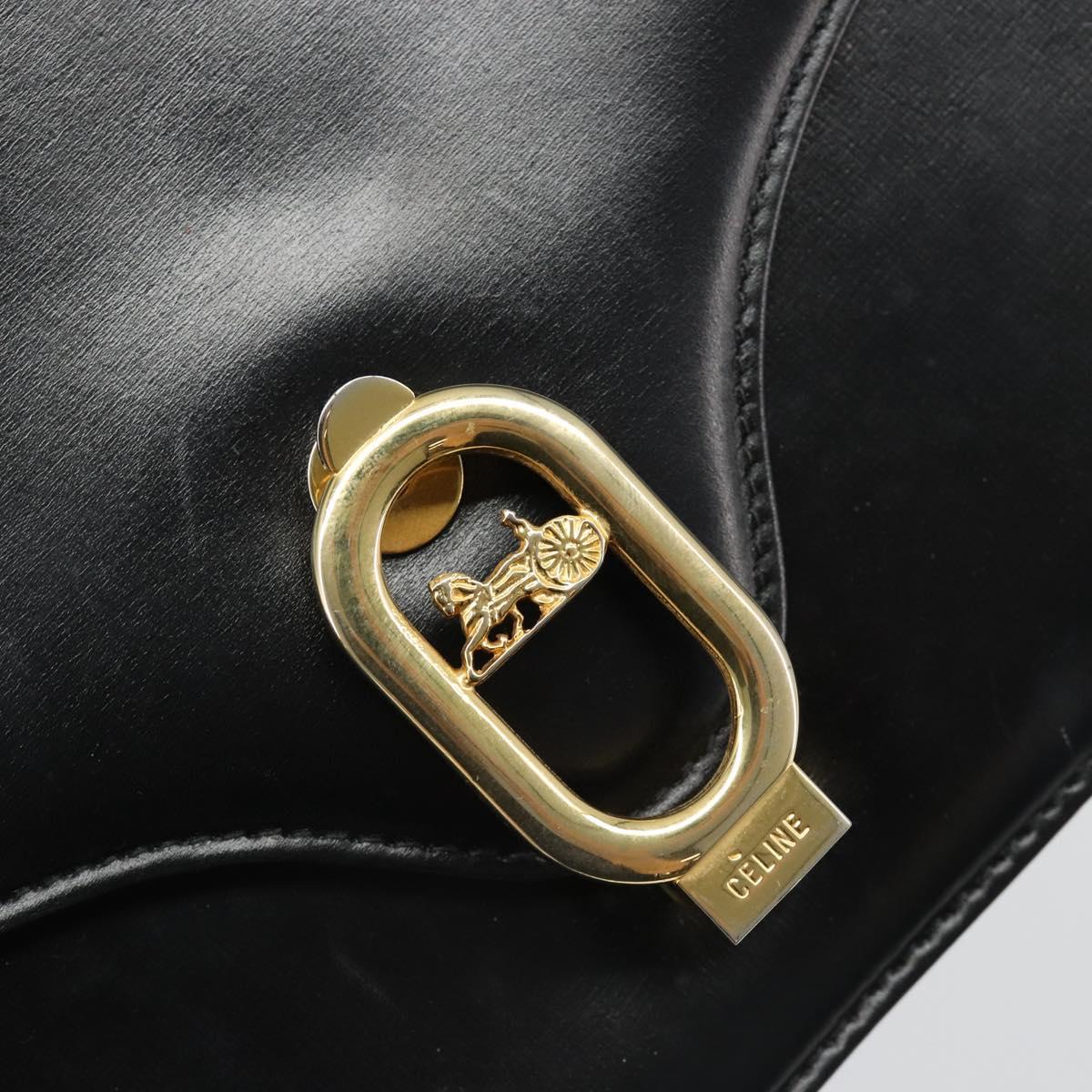 CELINE Chain Shoulder Bag Leather Black Gold Auth 187388