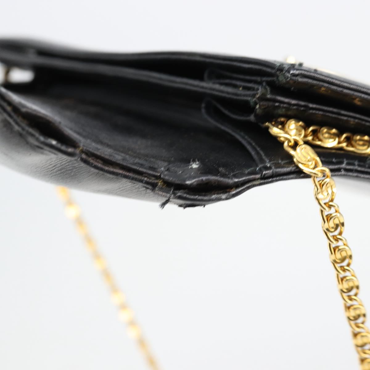 CELINE Chain Shoulder Bag Leather Black Gold Auth 187388