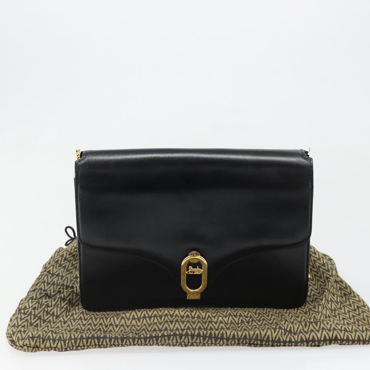 CELINE Chain Shoulder Bag Leather Black Gold Auth 187388